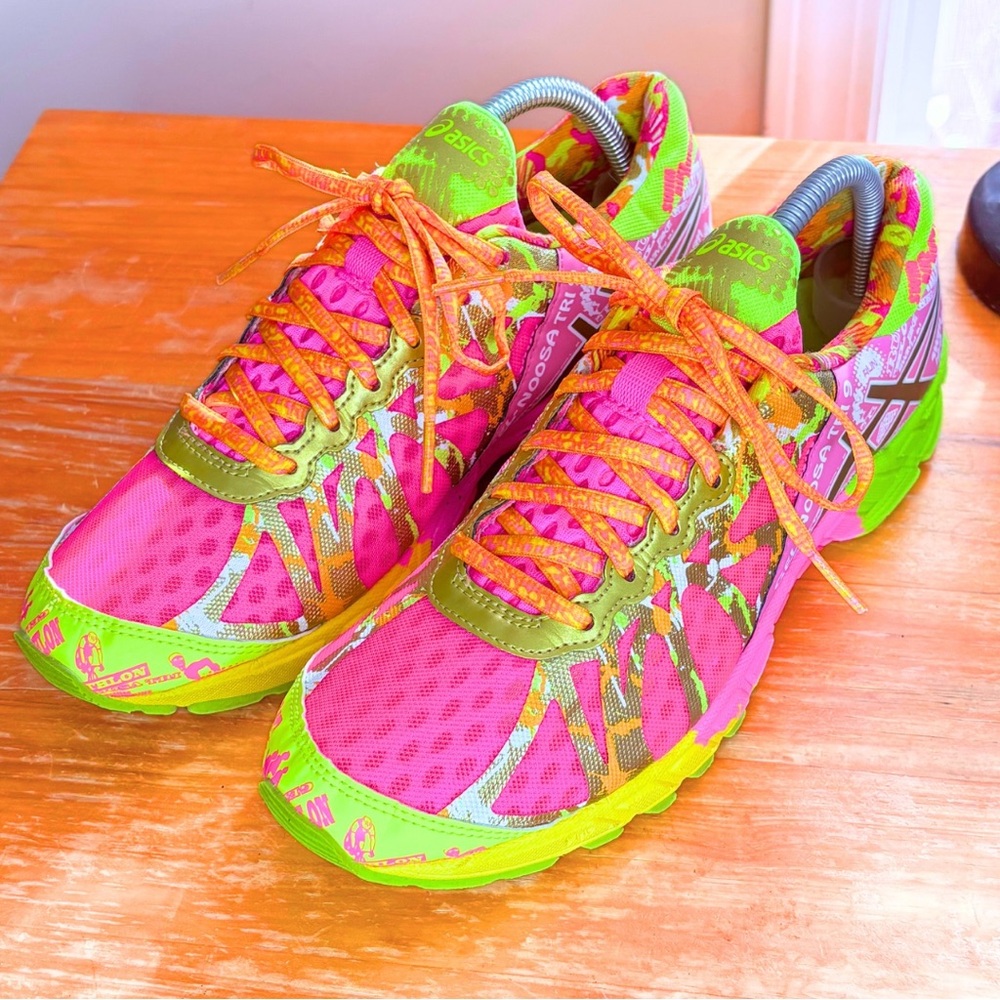 Asics Women's Neon Pink Yellow Green Running Shoes - Picture 4 of 16